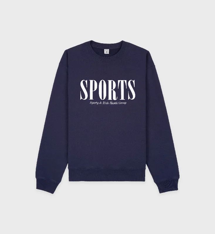 Embroidered SweatshirtsSports Crewneck - Navy/White