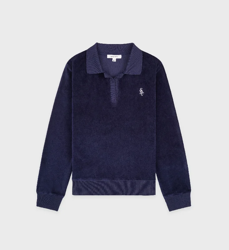 Cropped HoodiesSRC Velour Longsleeve Polo - Navy/White