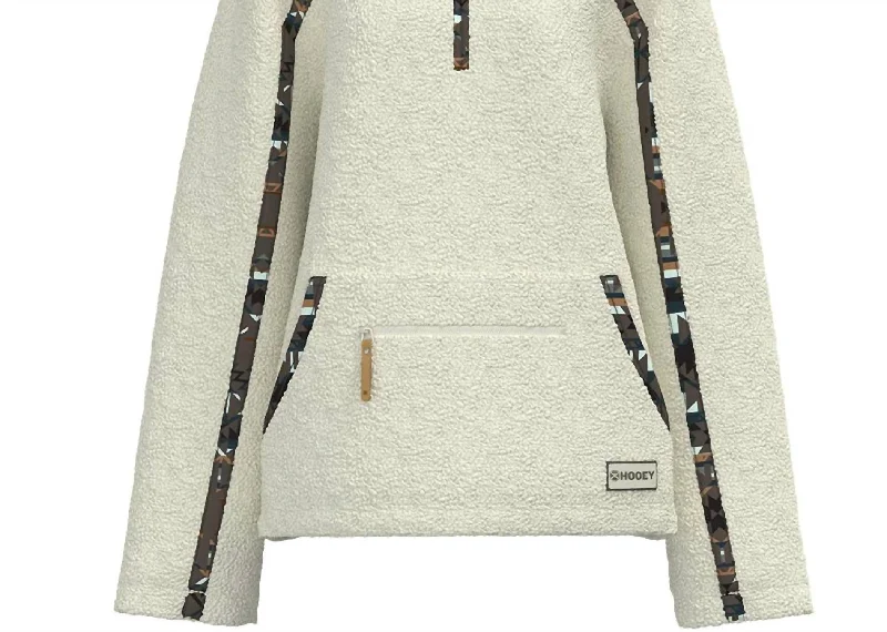 Ladies Sherpa Pullover In White W/ Pattern AccentsPullovercozy