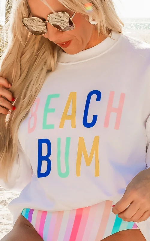 Metallic HoodiesWhite Beach Bum Graphic Crewneck Sweatshirt**