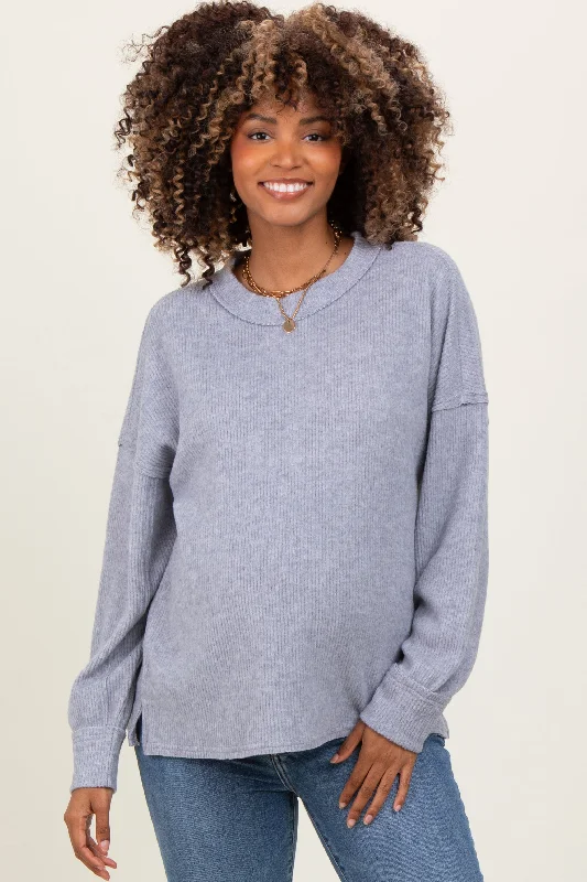 Heather Grey Brushed Ribbed Knit Maternity PulloverPullovershade