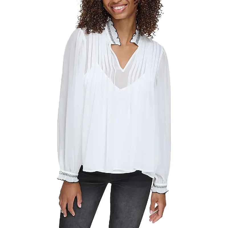 Womens V-Neck Pleated Pullover TopPulloverfresh