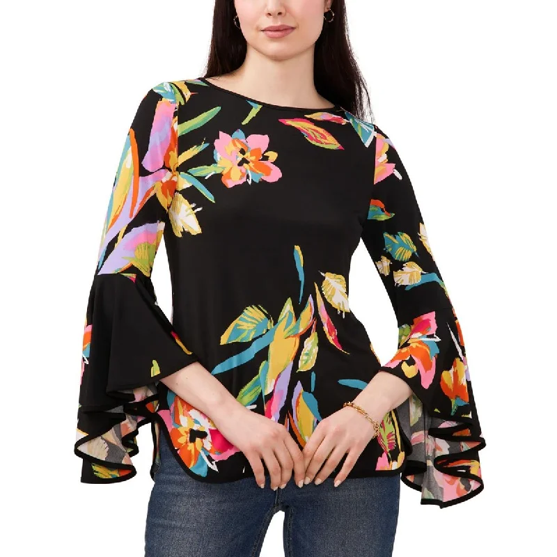 Womens Floral Print Bell Sleeve Pullover TopPulloverlightweight