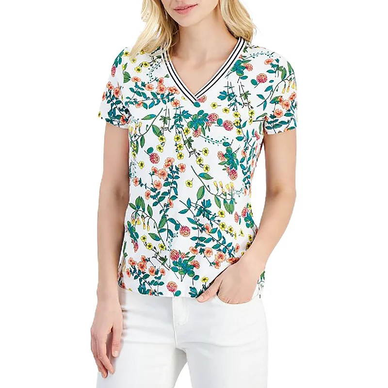 Womens V-Neck Floral Print Pullover TopPulloverhenley