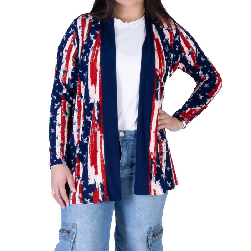 Thermal HoodiesWomen's Made in USA Patriotic Twist – Stars & Stripes Cardigan