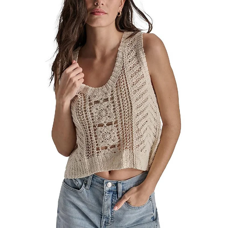 Womens Scoop Kneck Crochet Pullover TopPulloverfleece