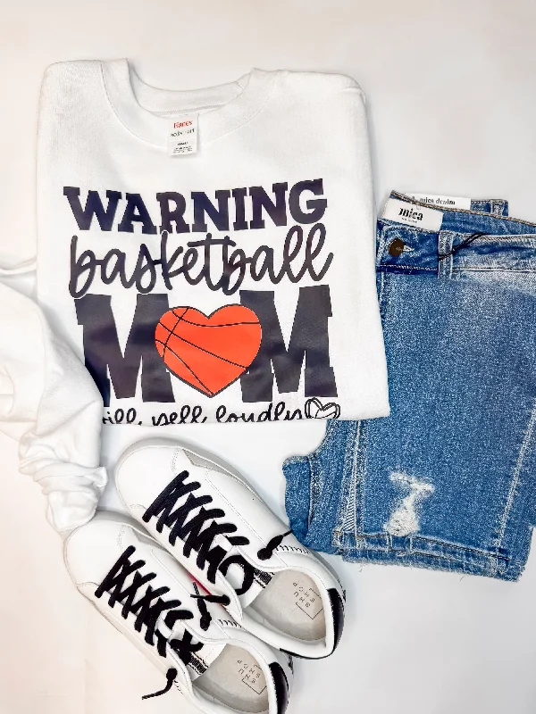 Retro HoodiesWarning: Basketball Mom Yelling Loudly Graphic Crewneck Sweatshirt