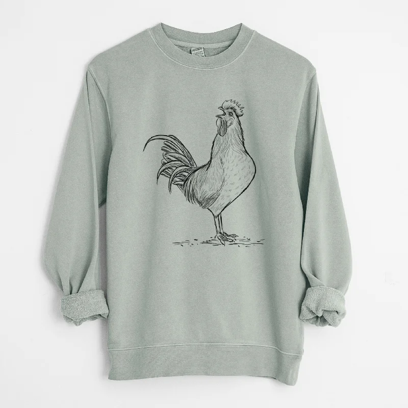 Streetwear HoodiesCrowing Rooster - Brown Leghorn Chicken - Unisex Pigment Dyed Crew Sweatshirt