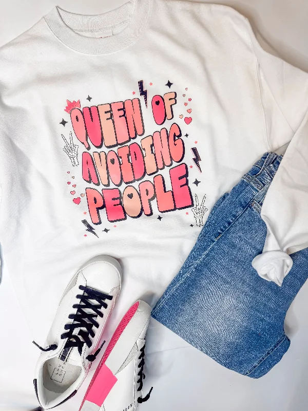 Logo HoodiesQueen of Avoiding People Graphic Crewneck Sweatshirt