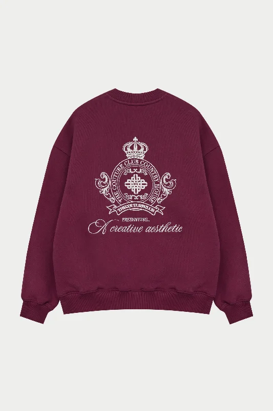 Athletic HoodiesEMBROIDERED CREST OVERSIZED SWEATSHIRT - BURGUNDY