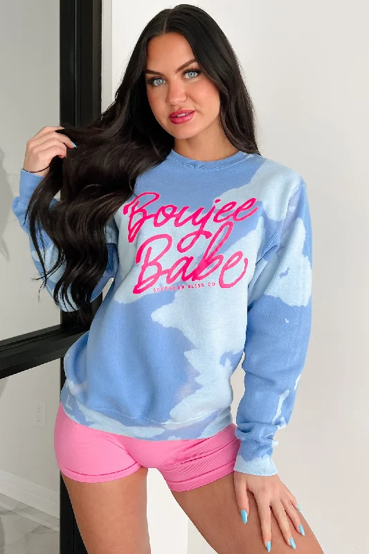 French Terry Hoodies"Boujee Babe" Graphic Cloud Sweatshirt (Blue Bomba)