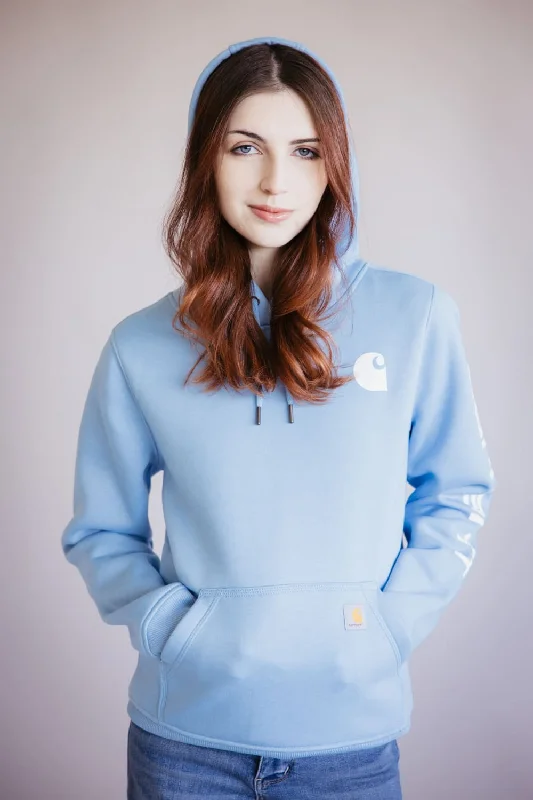 Mesh-Lined HoodiesCarhartt Logo Sleeve Midweight Hoodie for Women in Sky Blue | 102791-HL7