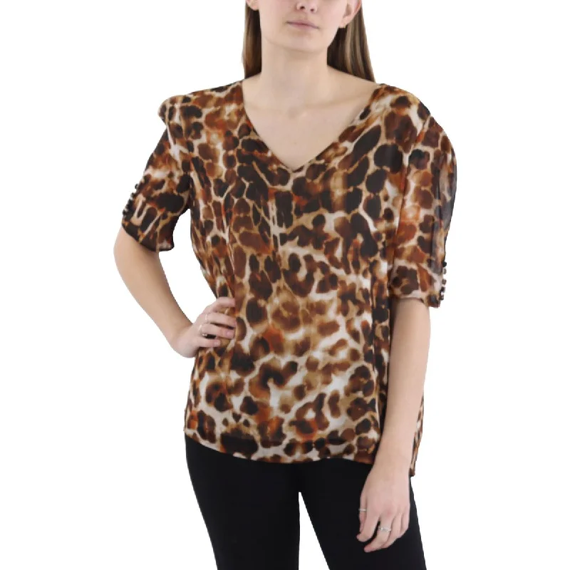 Womens Animal Print Short Sleeves Pullover TopPulloverwide