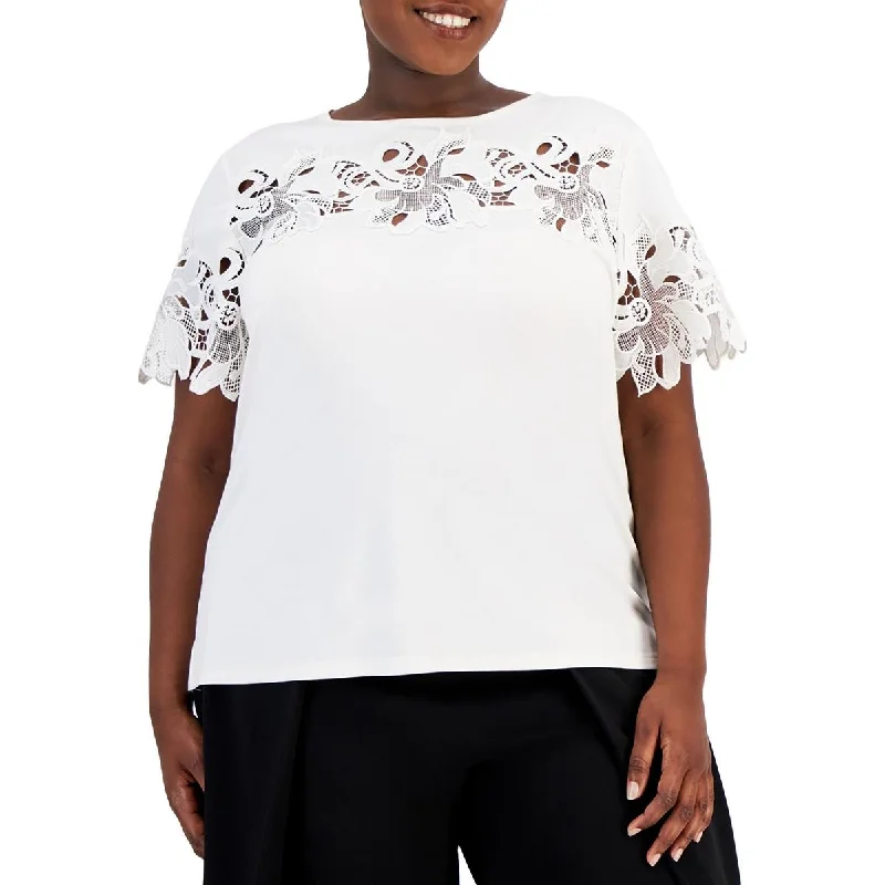 Plus Womens Lace Short Sleeve Pullover TopPulloverdurable