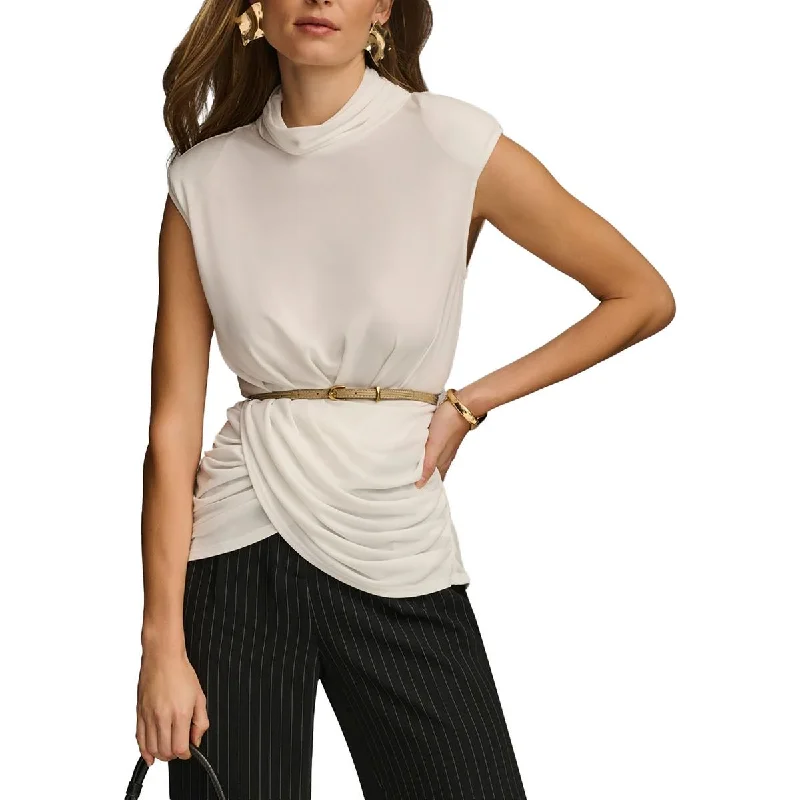 Womens Belted Mock Neck Pullover TopPullovertrend