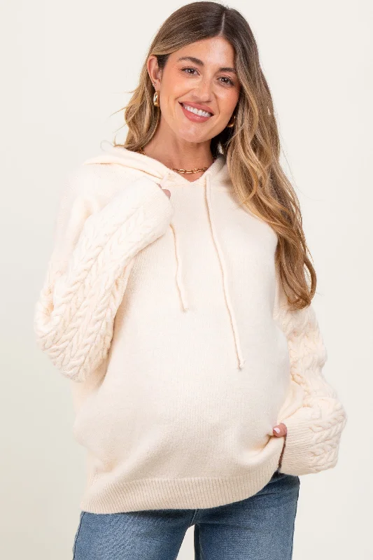 Cream Pullover Knit HoodiePulloverglam