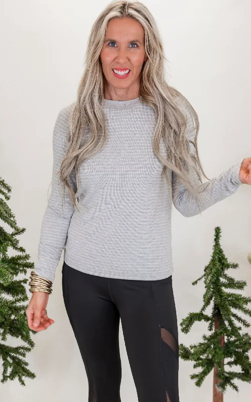 Grey Stripe Jersey Pullover TopPulloveredge