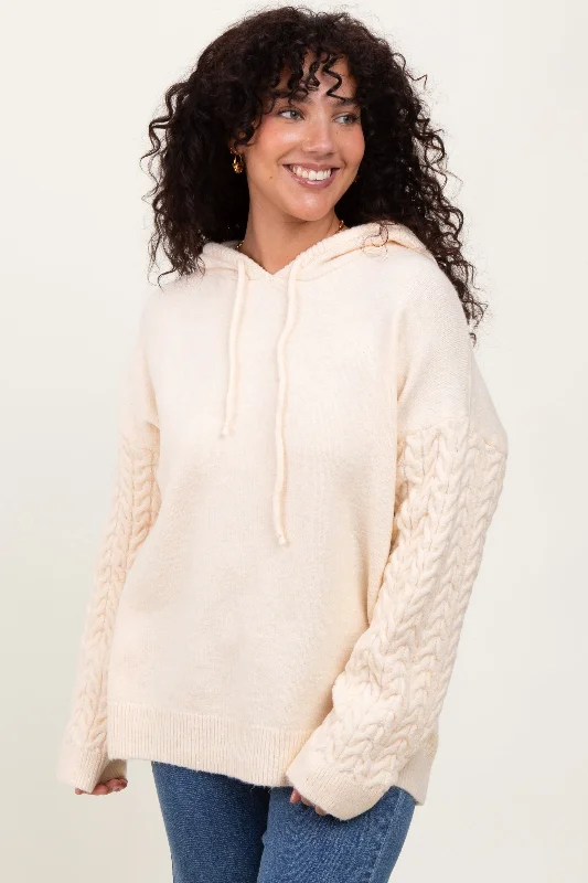 Cream Pullover Knit HoodiePulloverlife