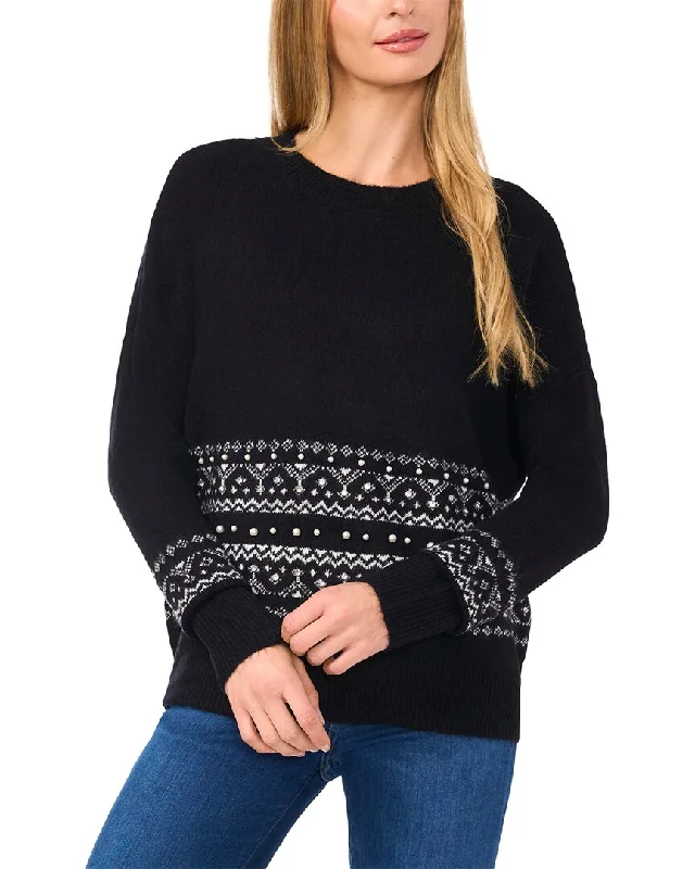 CeCe Fairisle Pearl Stripe Pullover SweaterPullovertravel