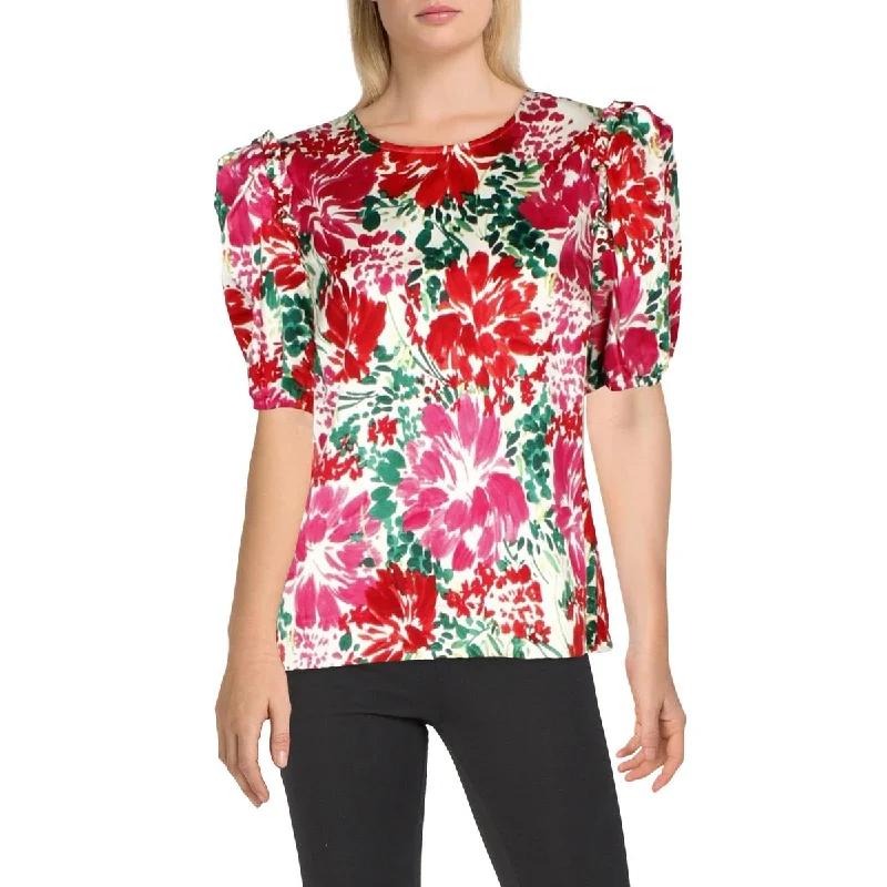 Womens Floral Puff Sleve Pullover TopPulloverstretch