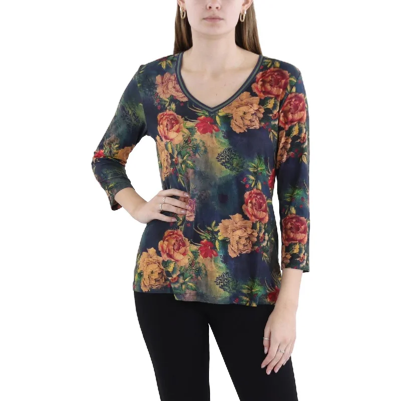 Womens Floral Print Rayon Pullover TopPulloverribbed