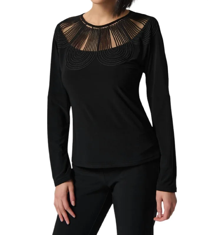 Chic Hip-Length Pullover Top In BlackPulloverknit