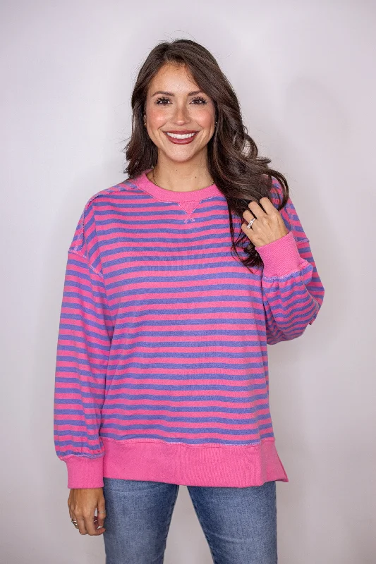 Striped Charm Pink Knit PulloverPulloverline