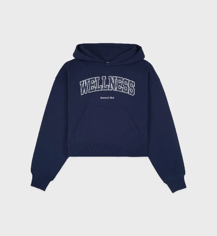 Fringed HoodiesWellness Ivy Cropped Hoodie - Navy/White