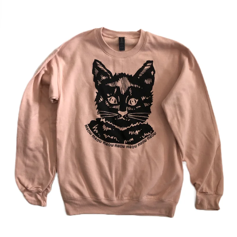 Pocketed HoodiesMeow Cat Sweatshirt - Dusty Rose