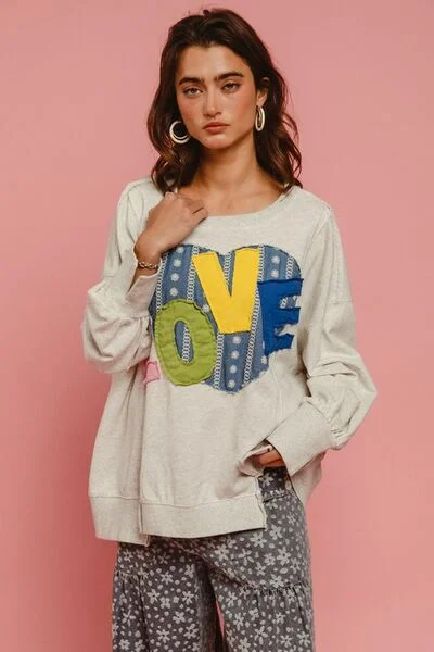 Festival SweatshirtsBiBi LOVE Heart Patch Slit French Terry Sweatshirt