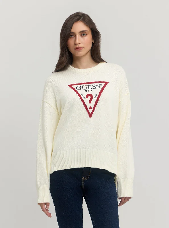 CrewneckwearGuess Jeans Long Sleeve Crew Neck Big Triangle Sweater