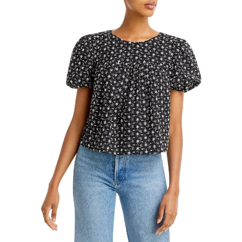 Rayon ShirtsAqua Womens Embroidered Eyelet Blouse