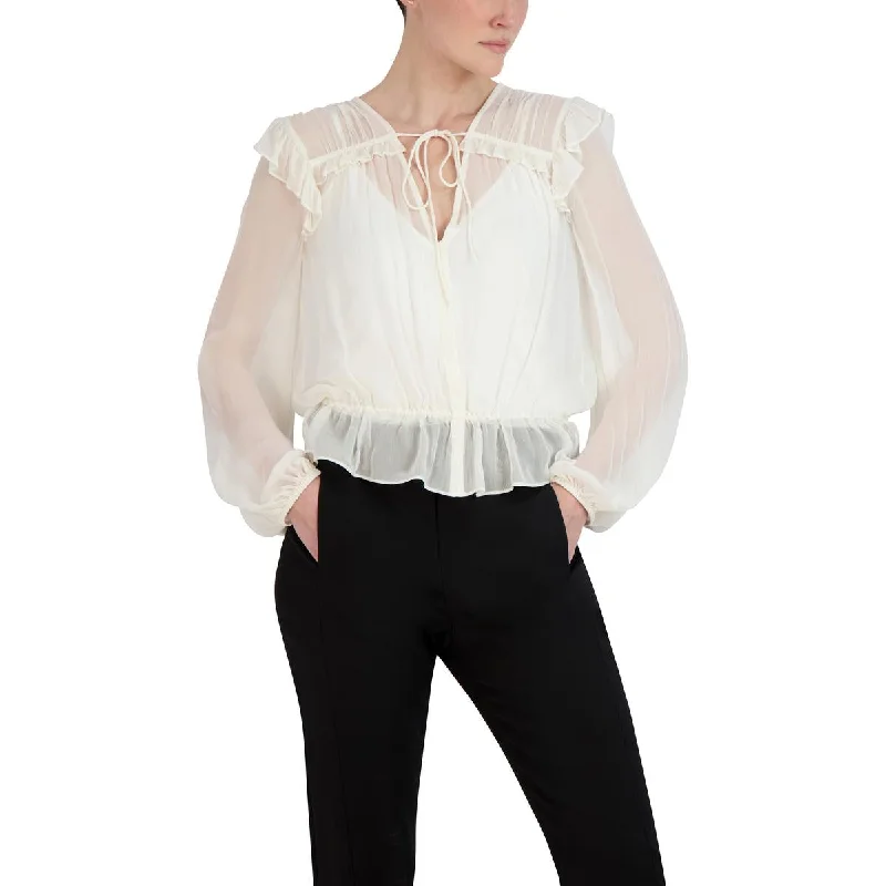 UV-Protection ShirtsBCBGMAXAZRIA Womens Chiffon Bishop Sleeve Blouse