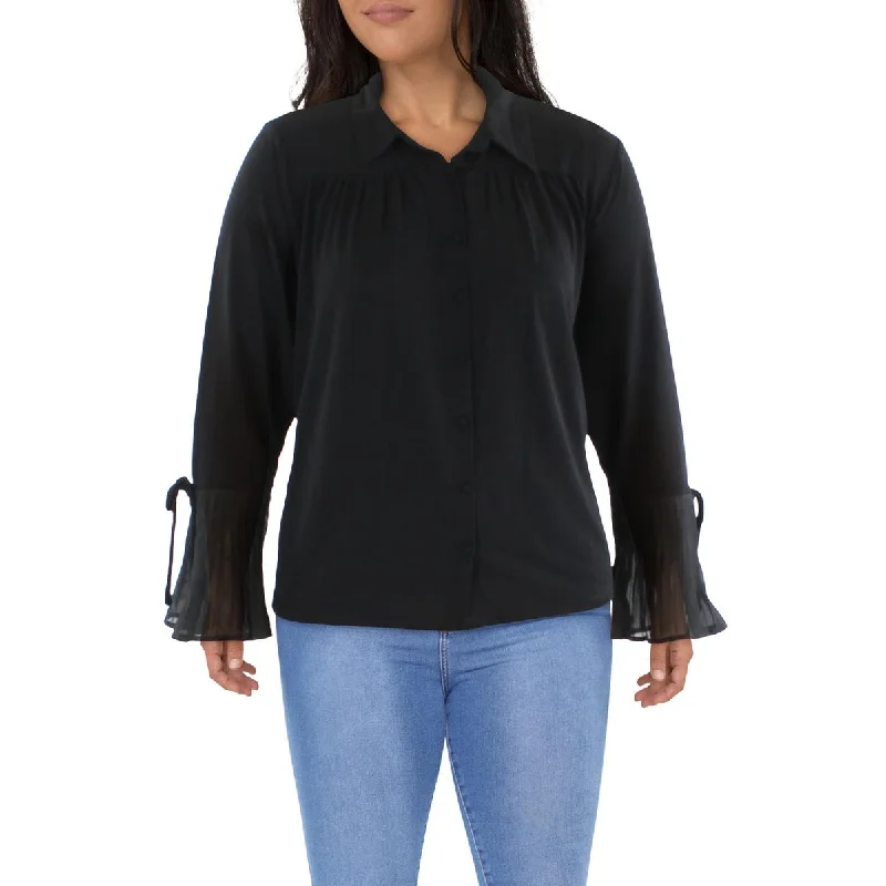 Leather-Paneled ShirtsBelldini Womens Collared Solid Blouse