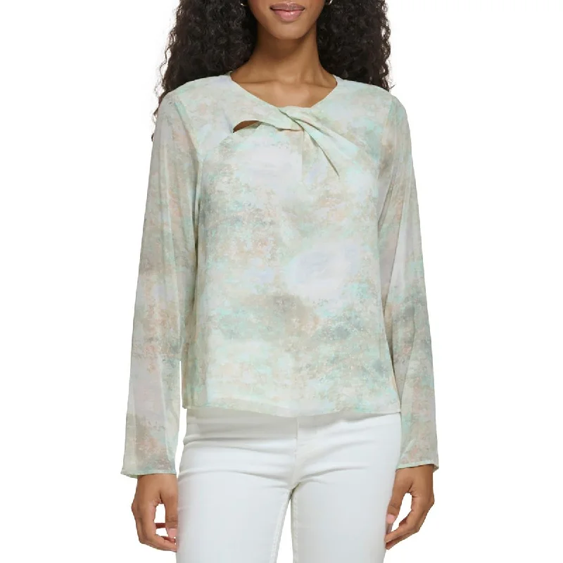 Layered ShirtsCalvin Klein Womens Chiffon Twist Neck Blouse