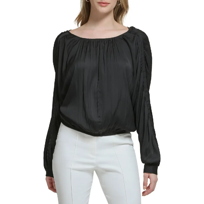 Polyester ShirtsCalvin Klein Womens Shirred Boat-Neck Blouse