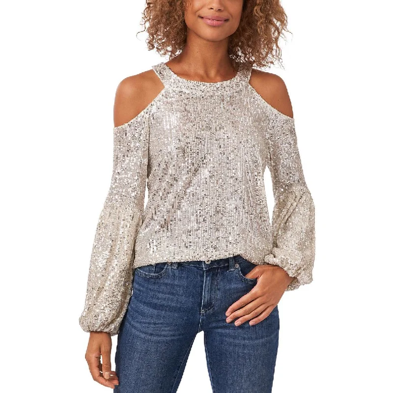 Plush ShirtsCeCe Womens   Sequined Cold Shoulder Blouse