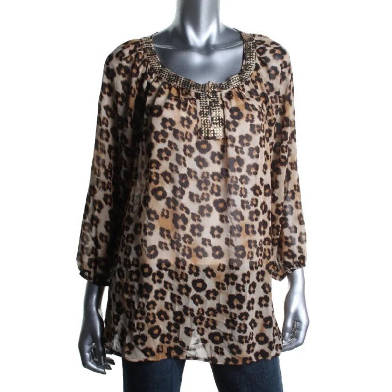 Logo ShirtsCharter Club Womens Animal Print 3/4 Sleeves Blouse