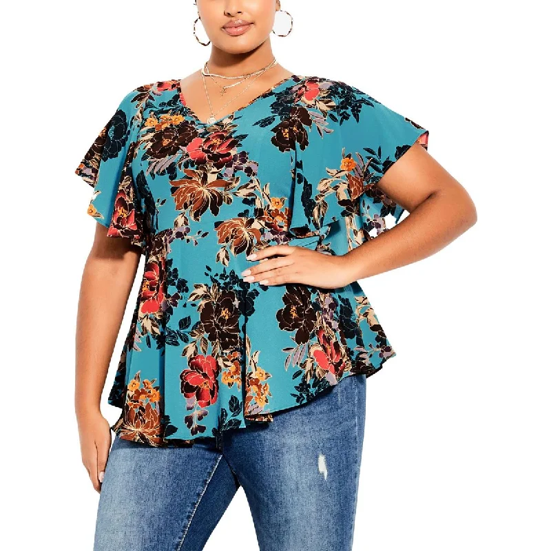 Button-Up ShirtsCity Chic Womens Adrianna Floral Print Textured Blouse