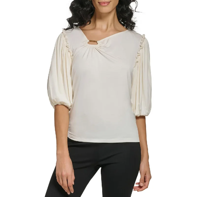 Cashmere ShirtsDKNY Womens Embellished Puff Sleeve Blouse