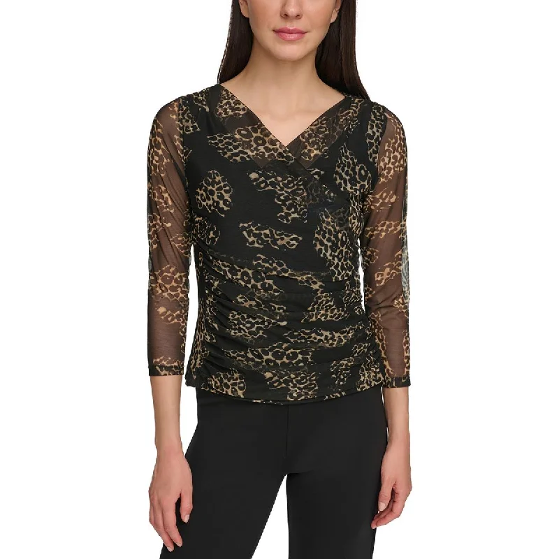 Satin ShirtsDKNY Womens Animal Print  Blouse