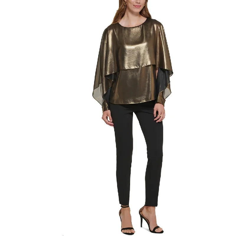 Recycled Fabric ShirtsDKNY Womens Metallic Layered Blouse