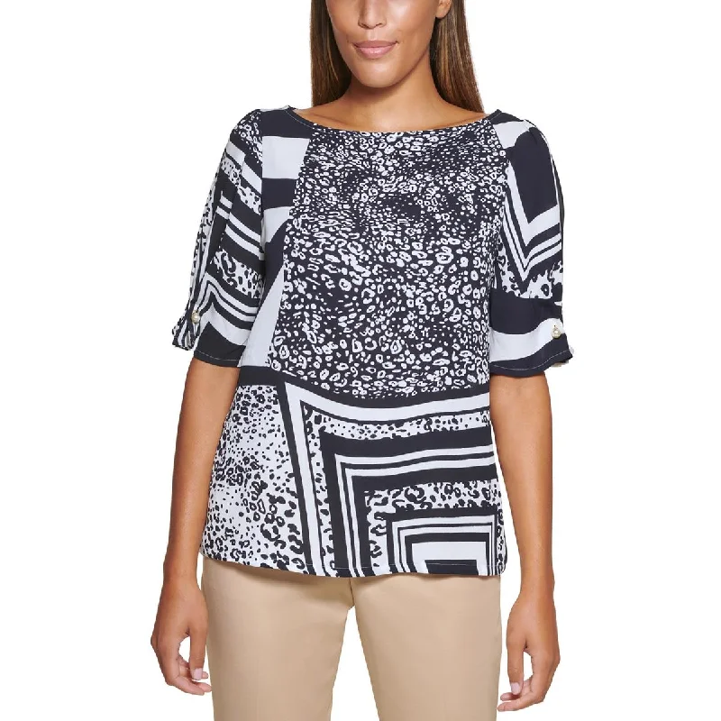 Travel ShirtsDKNY Womens Petites Printed Embellished Blouse