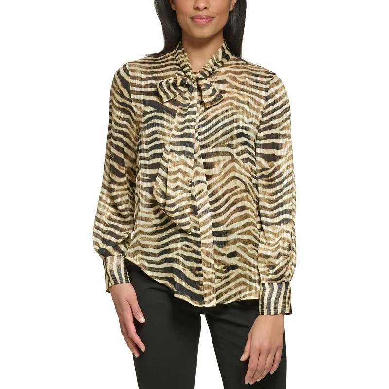 Designer ShirtsDKNY Womens Tie Neck Button Front Blouse