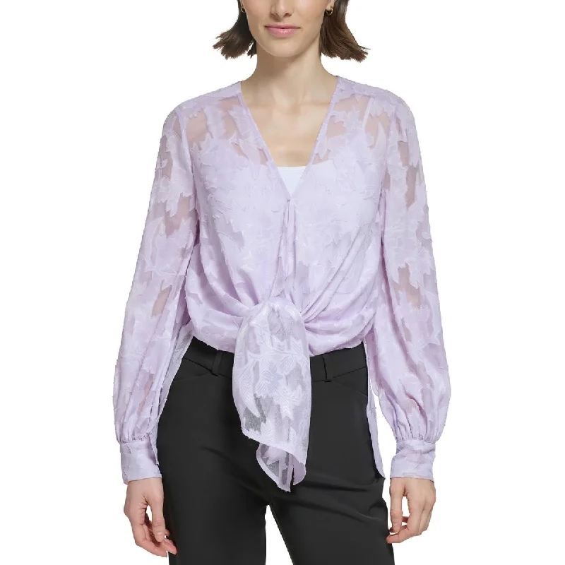 Skateboard ShirtsDonna Karan Womens Burnout Floral Blouse