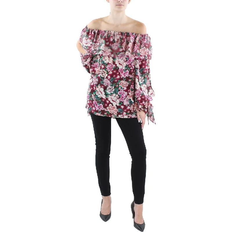 Ribbed Cuff ShirtsFaith Connexion Womens Silk Floral Blouse