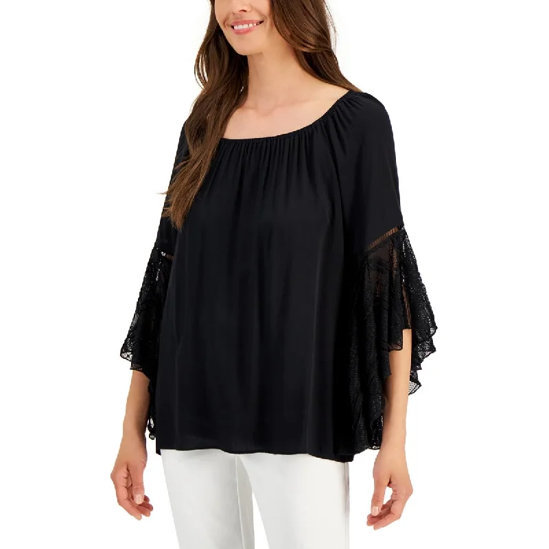 Fringed ShirtsFever Womens Lace Bell Sleeve Blouse