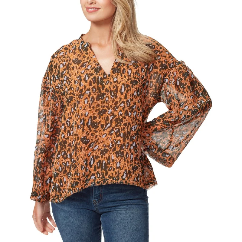 Cashmere ShirtsJessica Simpson Womens Animal Print Split Neck Blouse