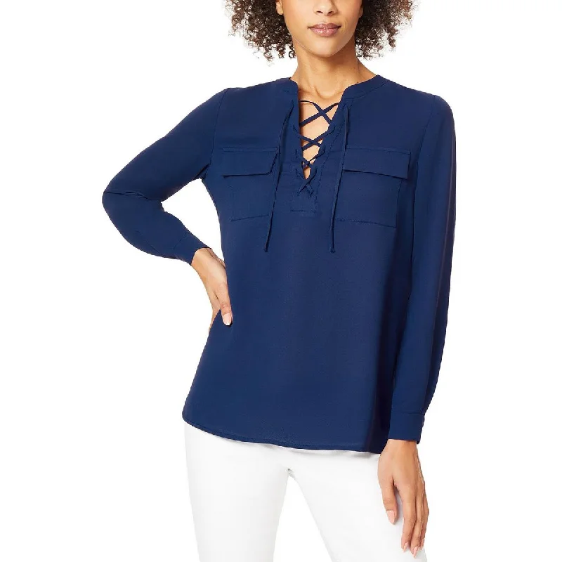 Embellished ShirtsJones New York Womens Lace-Up Neck Office Blouse