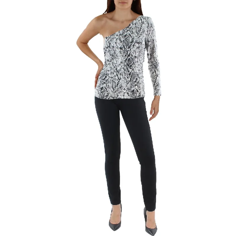 Outdoor ShirtsJones New York Womens One Shoulder Snake Print Blouse